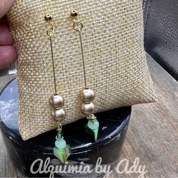 Alquimia Green and Gold Earrings aventurine mother of pearl - Picture 2 of 2